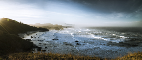 USA, Oregon, Cannon Beach at sunrise stock photo