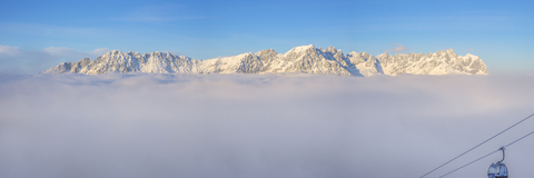 Austria, Tyrol, Panoramic view of Kaiser Mountains, Wilder Kaiser and Zahmer Kaiser stock photo