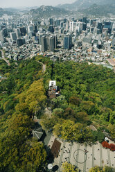 South Korea, Seoul. City view from Seoul Tower with Namsan Park and Namsan Cable Car - GEMF01831