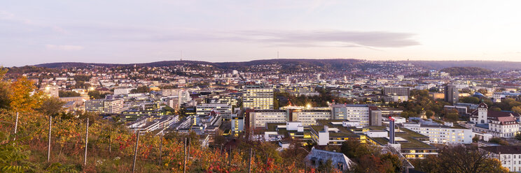 Germany, Baden-Wuerttemberg, Stuttgart, cityview in the evening, panoramic view - WDF04243