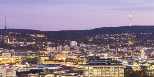 Germany, Baden-Wuerttemberg, Stuttgart, cityview in the evening, panoramic view - WDF04244