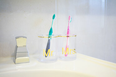 Two toothbrushes for him and her in bathroom - MOEF00605