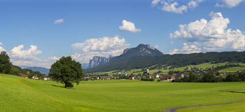 Österreich, Bundesland Salzburg, Flachgau, Thalgau, Drachenwand und Schober, lizenzfreies Stockfoto