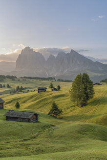 Italien, Südtirol, Seiser Alm, Ställe am Morgen - RPSF00085