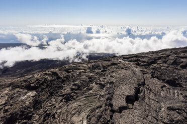 La Réunion, Nationalpark La Réunion, Schildvulkan Piton de la Fournaise, Caldera Enclos Fouque und Rempart, Lavafeld, AA-Lava über Pahoehoe-Lava - FOF09650