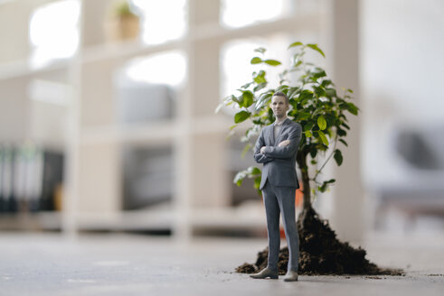 Businessman figurine standing next to a little tree - FLAF00034