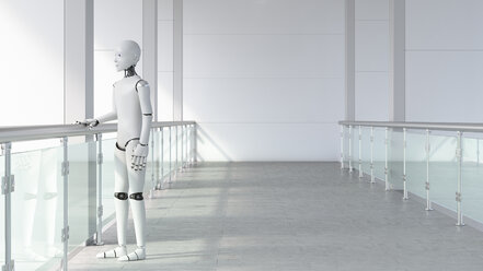 Robot standing in empty room, waiting - AHUF00459