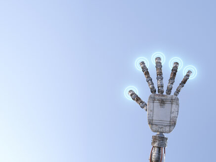 Roboterhand drückt beleuchtete Tasten - AHUF00462