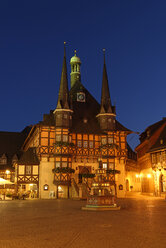 Germany, Wernigerode, townhall and market square in the evening - LBF01734