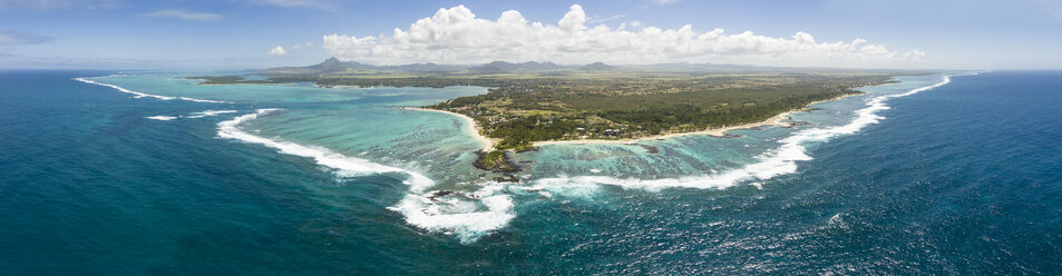 Mauritius, East Coast, Indian Ocean, Panorama of Trou d'Eau Douce, Aerial view - FOF09712