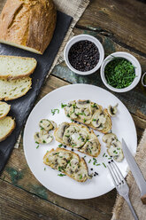 Bruschetta and various ingredients, mushroom and chives - GIOF03770