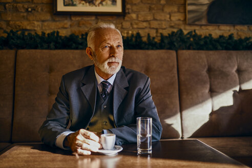 Porträt eines eleganten älteren Mannes, der in einem Café sitzt - ZEDF01165