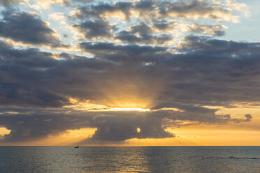 Mauritius, West Coast, Riviere Noire, Fisherman at sunset - FOF09750