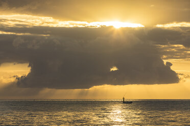 Mauritius, West Coast, Riviere Noire, Fisherman at sunset - FOF09754