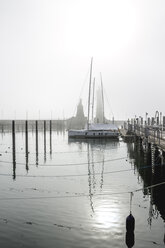 Deutschland, Lindau, Bodensee, Hafen im Nebel - PUF01097