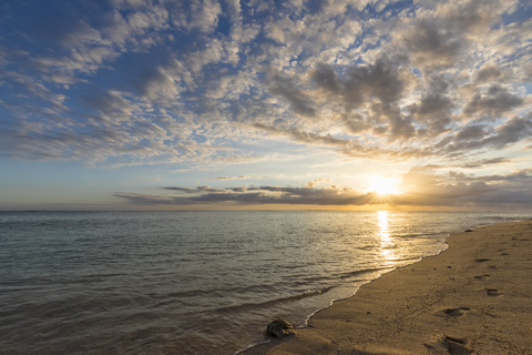 Mauritius, Southwest Coast, Indian Ocean, Le Morne, beach at sunset stock photo