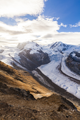 Schweiz, Wallis, Zermatt, Monte Rosa, Monte Rosa-Massiv, Monte Rosa-Gletscher, Grenzgletscher, Gornergletscher, lizenzfreies Stockfoto
