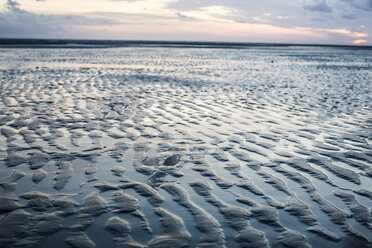 France, Normandy, Portbail, Contentin, beach at low tide at sunset - JATF01020