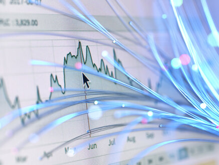 Finanzcharts und Lichtwellenleiter, die innovative Börsenentwicklungen symbolisieren - ABRF00060