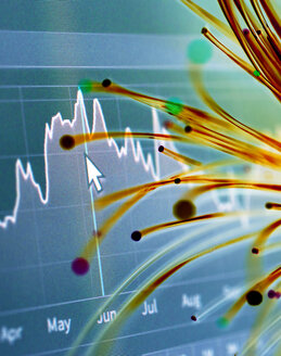 Finanzcharts und Lichtwellenleiter, die innovative Börsenentwicklungen symbolisieren - ABRF00063