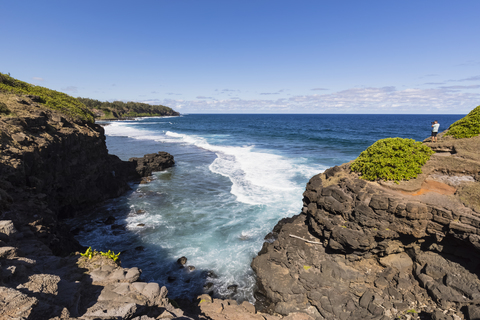 Mauritius, South Coast, Gris Gris, tourist on cliff of Roche Qui Pleure stock photo