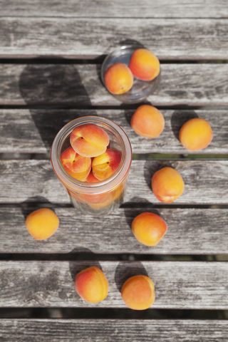 Preserving jar of apricots stock photo