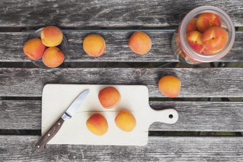 Apricots on garden table stock photo