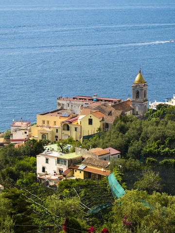 Italy, Campania, Gulf of Salerno, Sorrent, Amalfi Coast, Punta Lagno, Massa Lubrense and Santa Maria delle Grazie stock photo