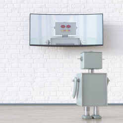 Roboter schaut auf Bildschirm mit Roboter, 3d Rendering - UWF01326
