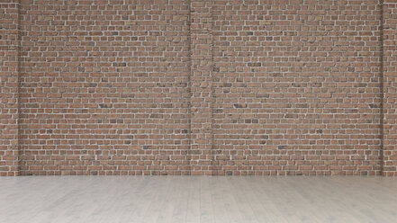 Empty room with brick wall and wooden floor, 3d rendering - UWF01338