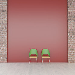 Zwei Stühle vor roter Wand, 3d Rendering - UWF01339