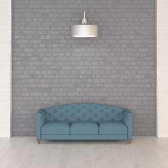 Turquoise couch under wall lamp, 3d rendering - UWF01347