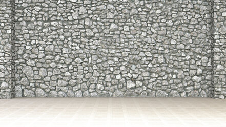 Empty room with stone wall and wooden floor, 3d rendering - UWF01352