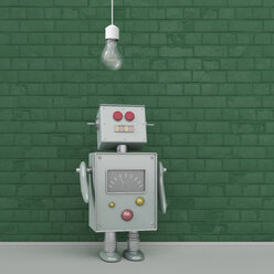 Roboter unter Glühbirne, 3d Rendering - UWF01366