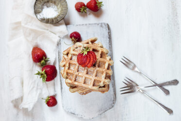 Belgische Waffeln mit Erdbeeren und Puderzucker - SBDF03445