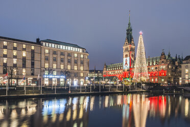 Deutschland, Hamburg, Kleine Alster, Weihnachtsbaum, Rathaus am Welt-AIDS-Tag - KEBF00724