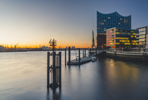 Germany, Hamburg, Grasbrook Harbour and Elbe Philharmonic Hall stock photo