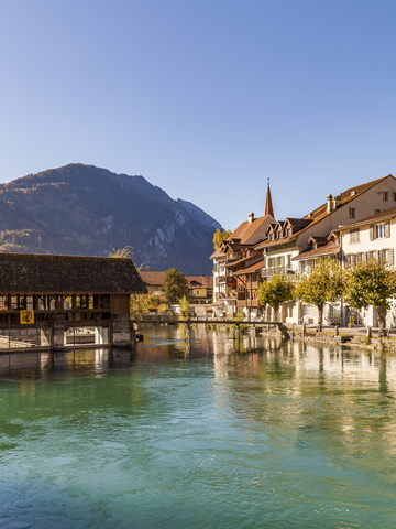 Switzerland, Bern, Bernese Oberland, Interlaken, Old town, Aare river stock photo