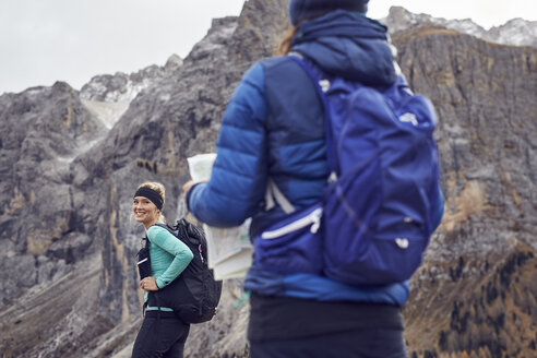 Two young women hiking in the mountains - PNEF00464