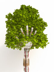 Roboterhand, die einen Baum hält, 3d-Rendering - AHUF00482