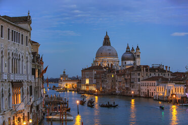 Italy, Veneto, Venice, Gondolas on Grand Canal in front of Basilica di Santa Maria della Salute - YRF00195