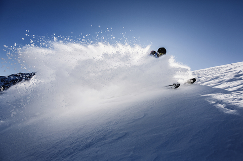 Austria, Tyrol, Mutters, skier on a freeride in powder snow stock photo