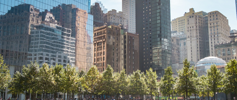 USA, New York City, skyscrapers around 9/11 Memorial stock photo