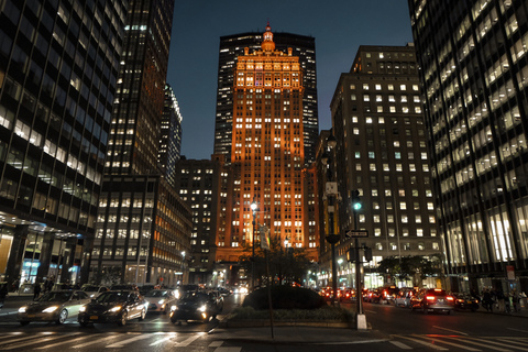 USA, New York City, skyscrapers at night stock photo