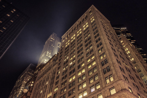 USA, New York City, skyscrapers at night stock photo