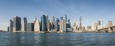 USA, New York City, skyline and Brooklyn Bridge as seen from Brooklyn stock photo