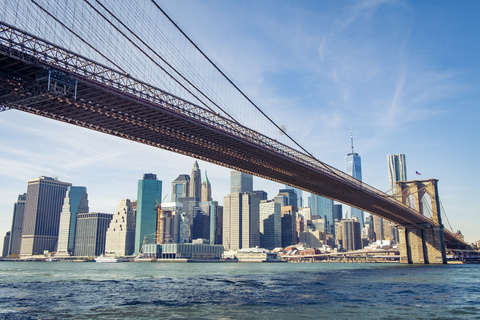 USA, New York City, skyline and Brooklyn Bridge as seen from Brooklyn stock photo