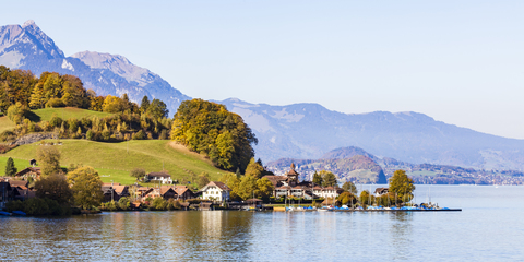 Switzerland, Canton of Bern, Daerligen, Lake Thun stock photo