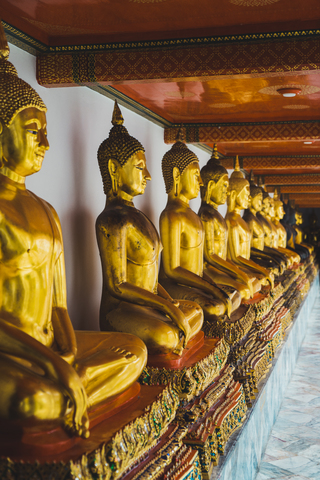 Thailand, Bangkok, row of Buddha statues at Grand Palace stock photo
