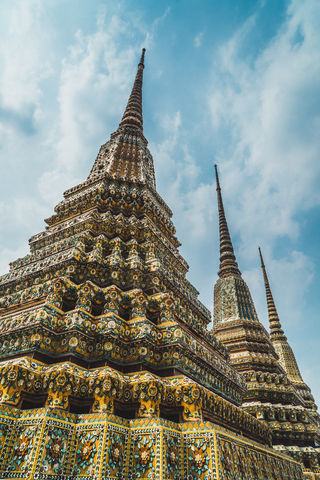 Thailand, Bangkok, pagodas of Wat Pho temple stock photo